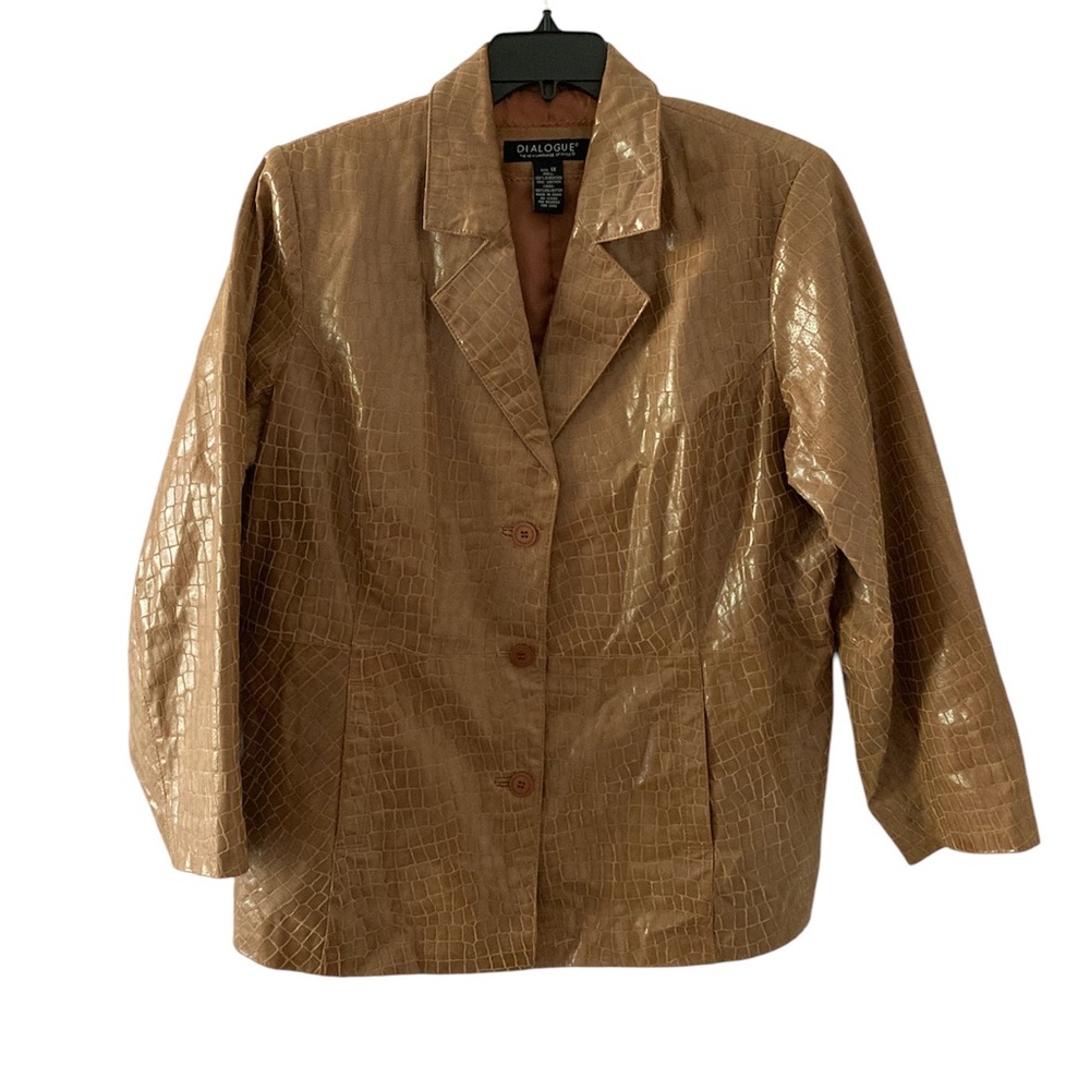 Dialogue 100% Embossed Crocodile Leather Button Up Jacket Women's 1X Tan